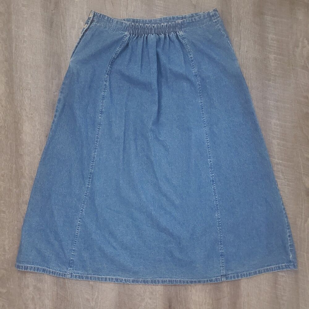 TY Wear Women's Denim Maxi Skirt Size 16W Blue Medium Wash A-Line Side Button - Picture 4 of 9